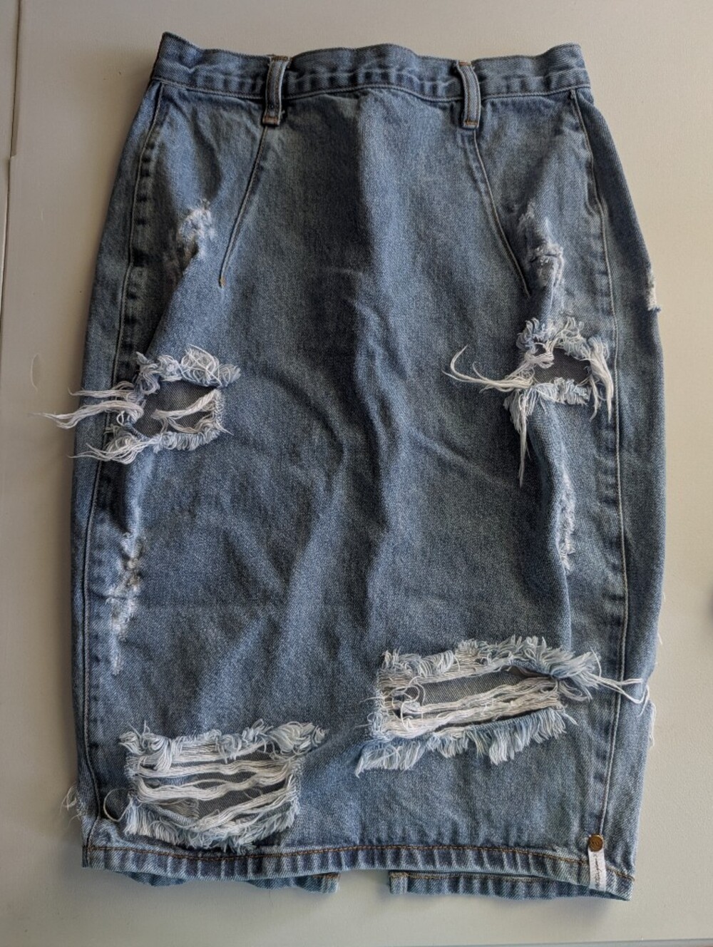 One Teaspoon Distressed Denim Pencil Skirt in Blue